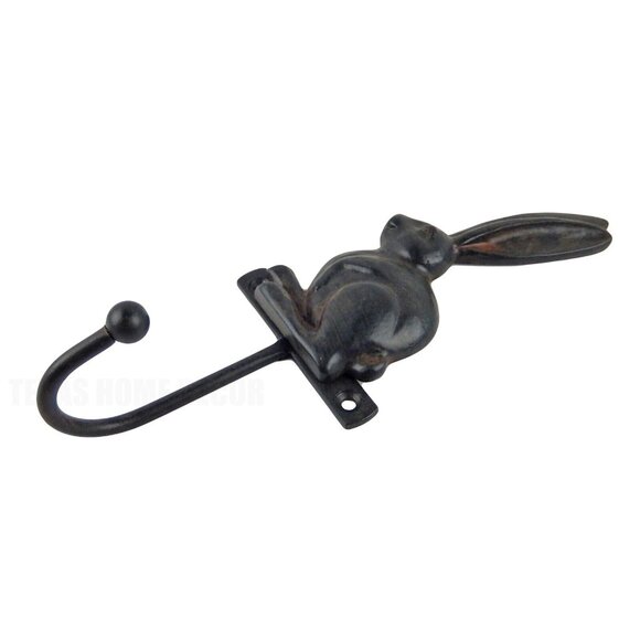 Bunny Rabbit Wall Hook Key Towel Coat Hanger Rustic Brown Wrought Iron - Picture 4 of 4